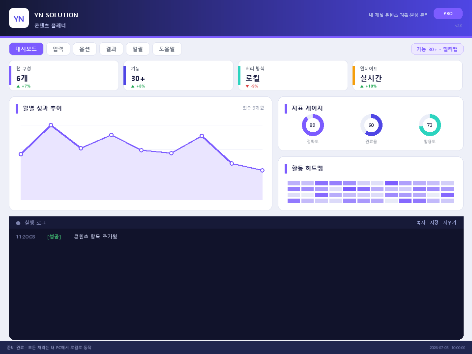 YN 콘텐츠 플래너 실행 화면